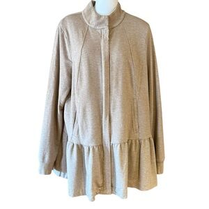 CAbi Neutral Taupe Jersey Knit Zip Ruffled Hem Top/Jacket in a Womens Large